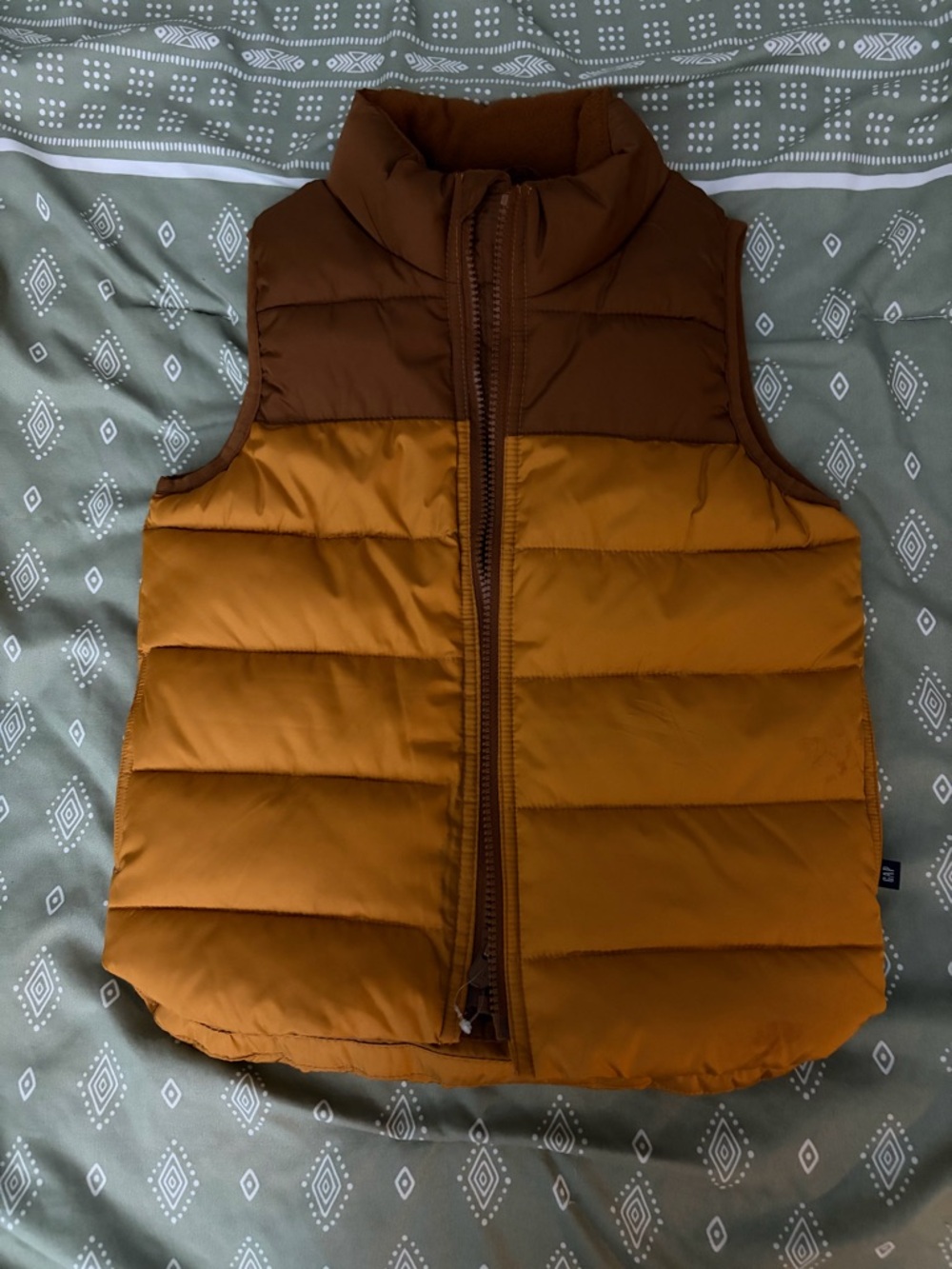 GAP Kids Colorblock Puffer Vest in Brown and Mustard